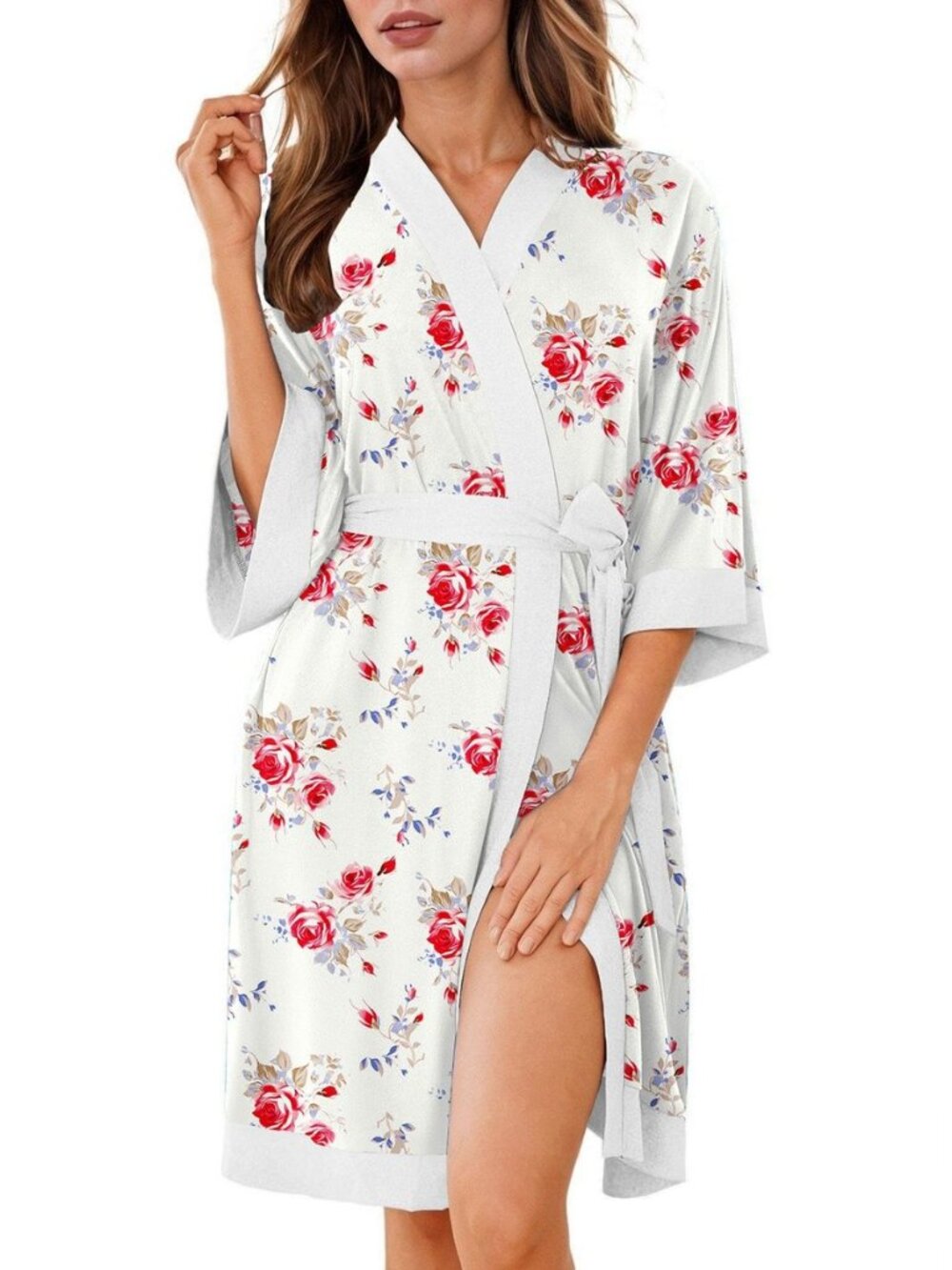 Robes for Women Bathrobe Lightweight Robe 3/4 Sleeve Knit Sleepwear